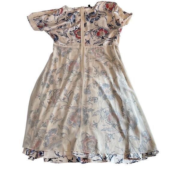 Ann Taylor Floral Autumn Colors Short Sleeve Midi Tie Dress, Lace, Pleats, 14 - Picture 6 of 11